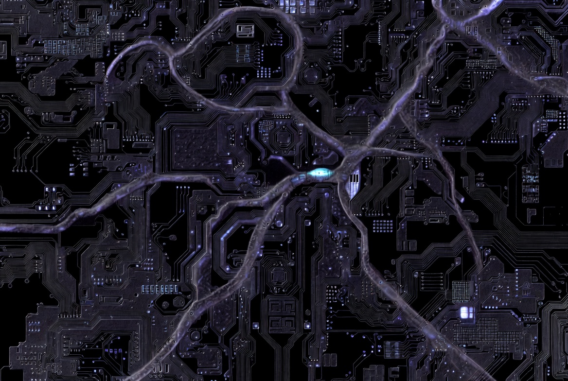 Dark circuit-neural fusion representing AI infrastructure