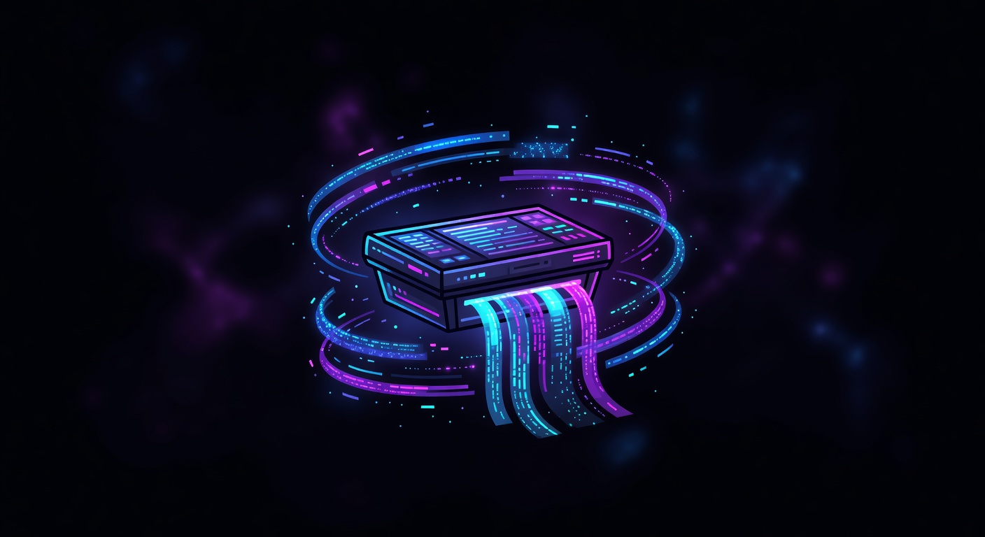 Neon-lit terminal console floating in cyberpunk space