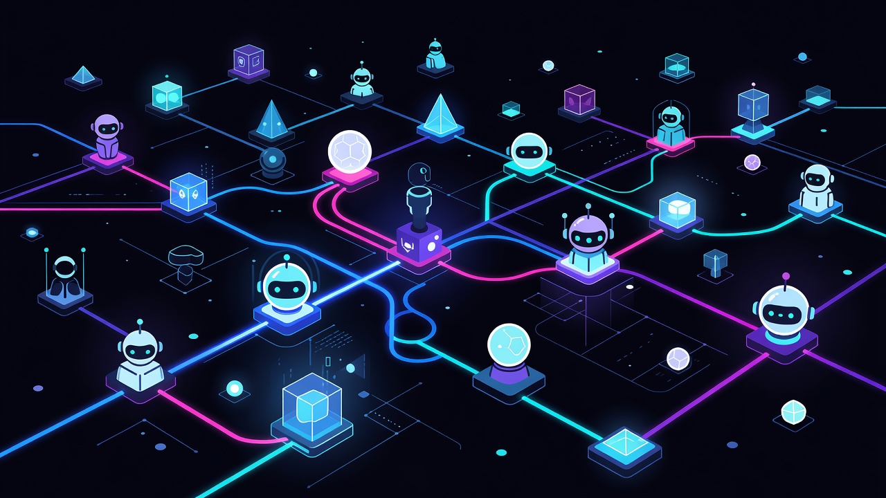 Abstract multi-agent collaboration with interconnected nodes in a dark digital void