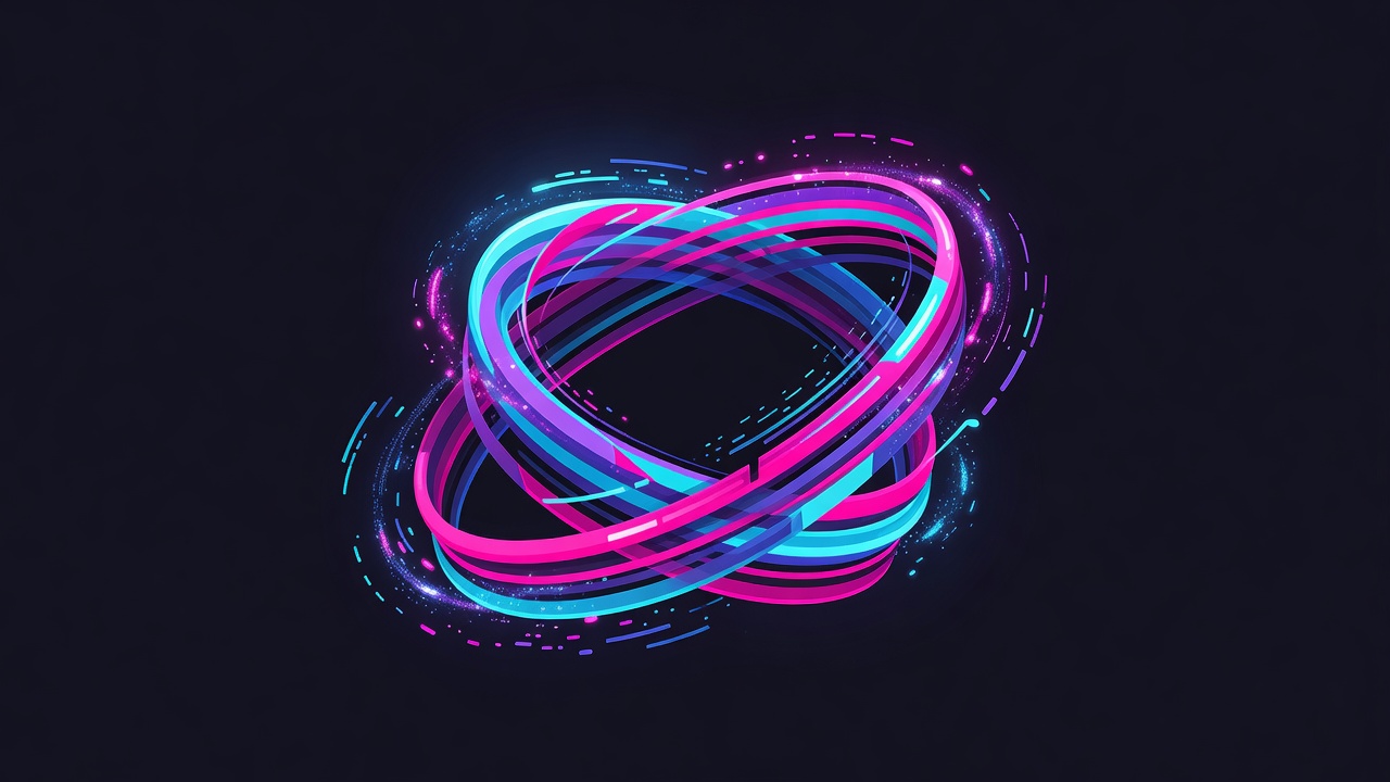 Abstract orbital toroidal structure made of layered data planes and particle effects