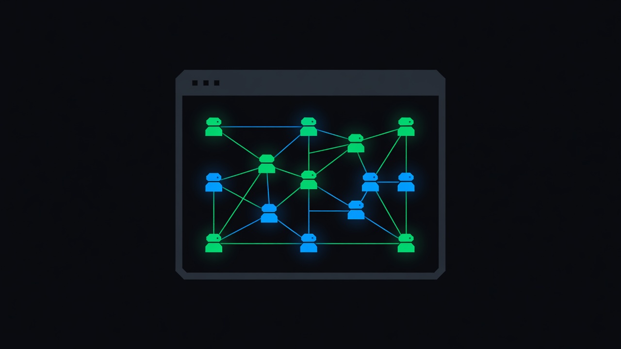 Terminal CLI with connected agent nodes representing multi-agent orchestration