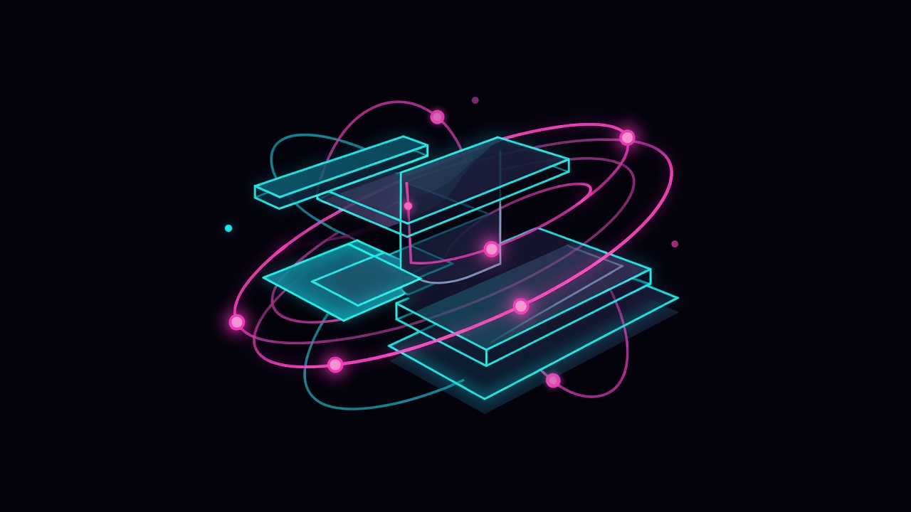 Layered UI planes and orbital structures in dark tech void