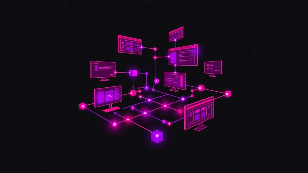 Close-up neon circuit hardware
