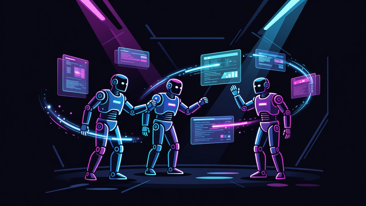 Three abstract agents coordinating over holographic code planes