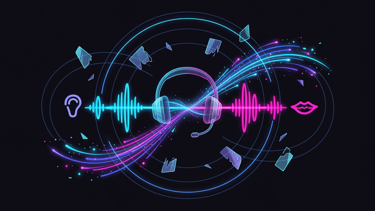 Full-duplex voice waveforms flowing both directions through a holographic headset