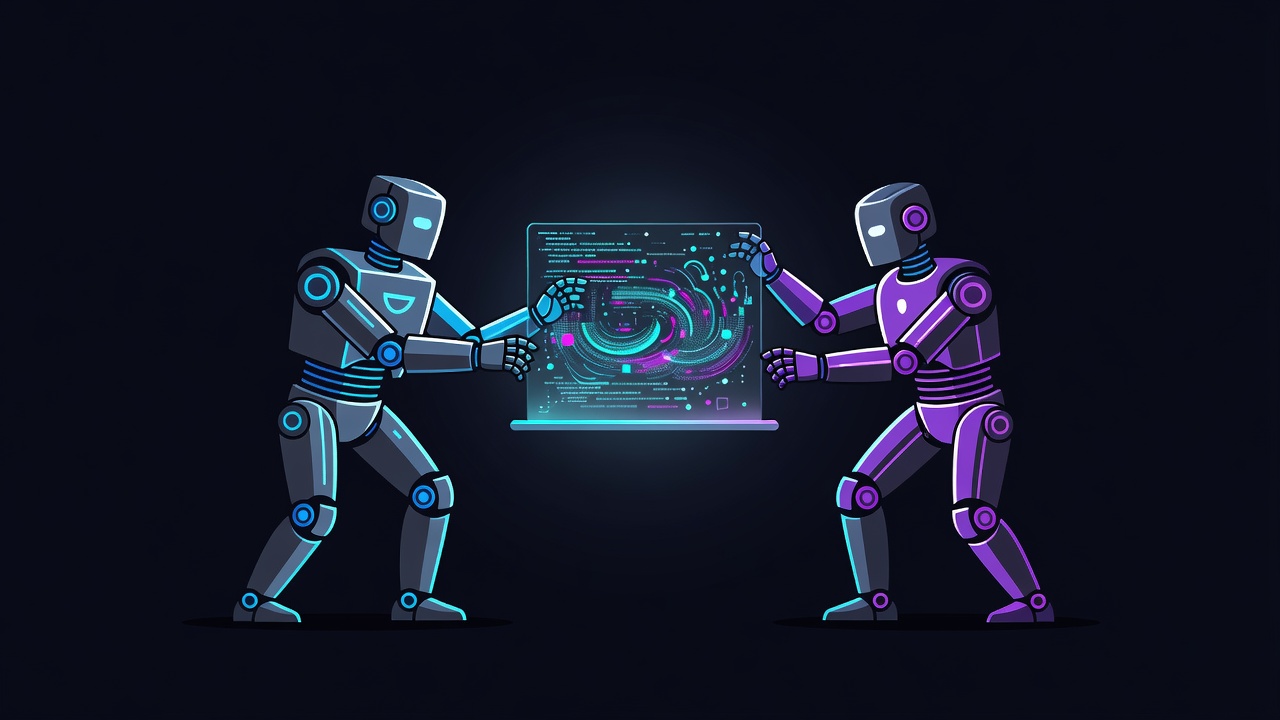 Abstract robot agents collaborating over a floating holographic code screen
