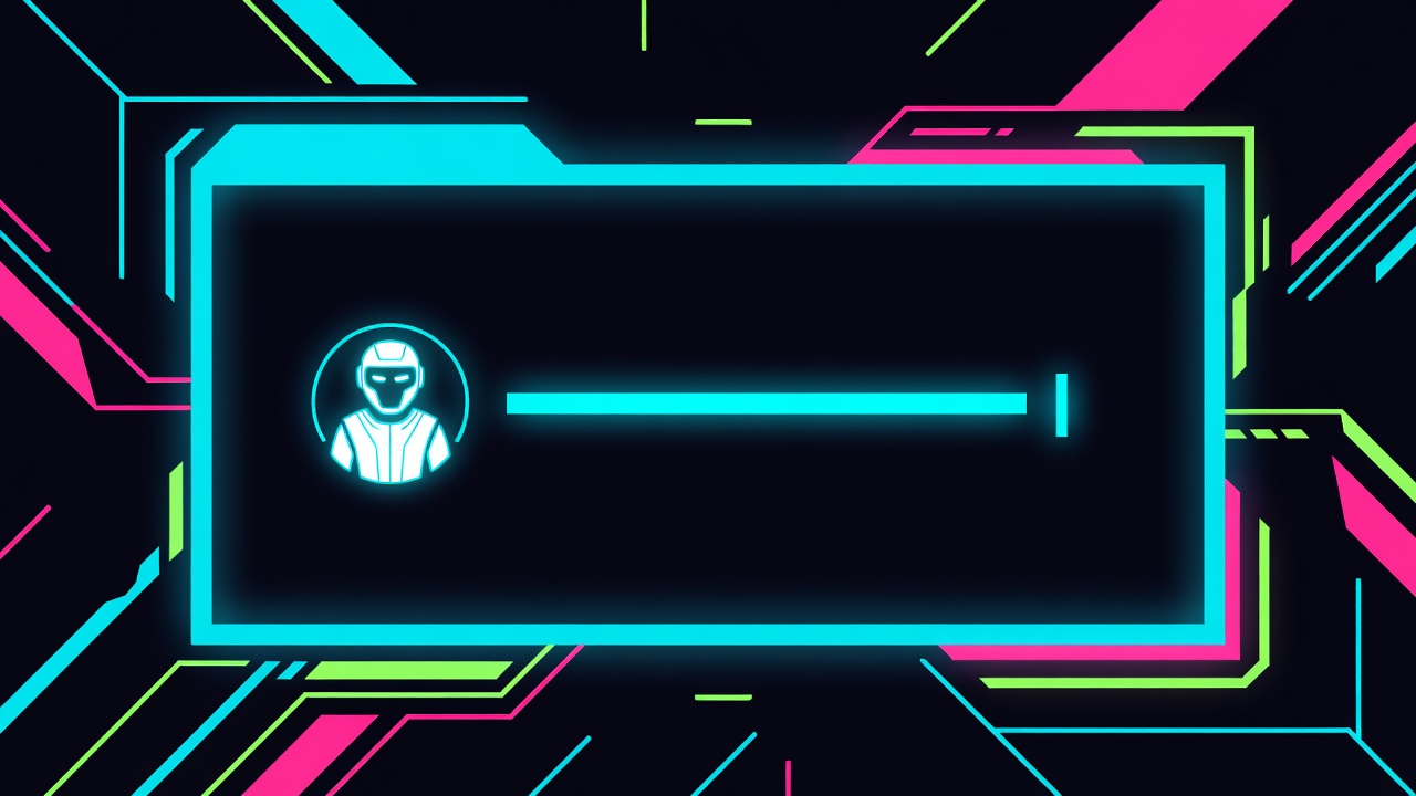 Stylized futuristic terminal window with glowing prompt and agent avatar