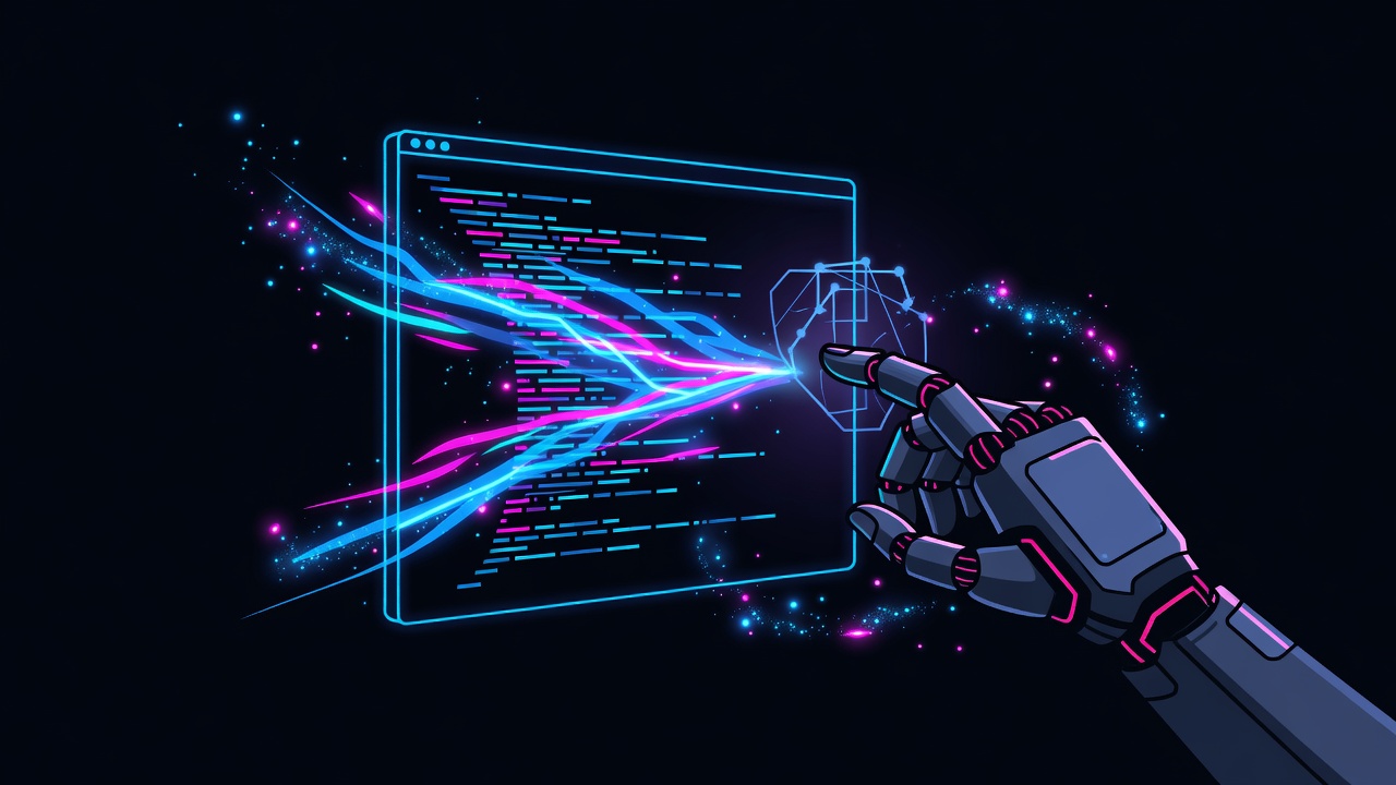Neon terminal with a robot hand fine-tuning a model