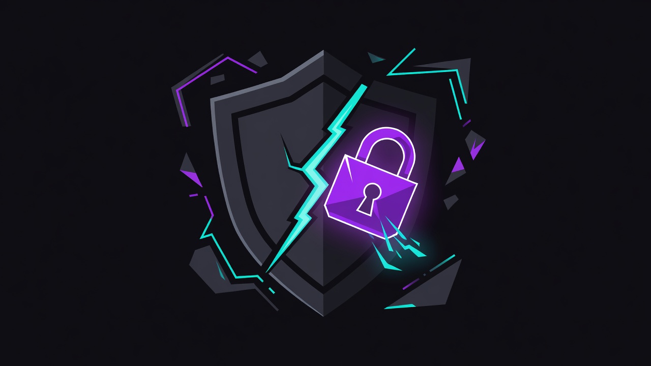 Cracked security shield with escaping lock