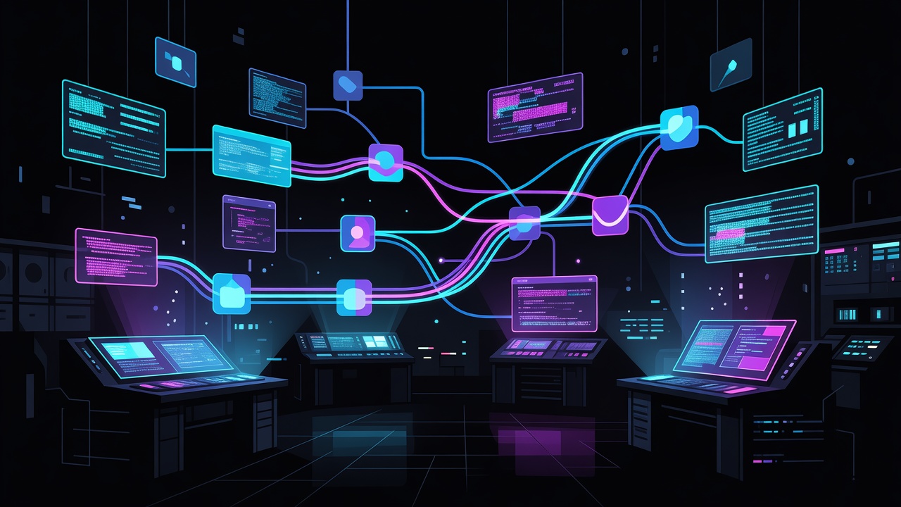 Abstract multi-agent coding workspace with holographic panels
