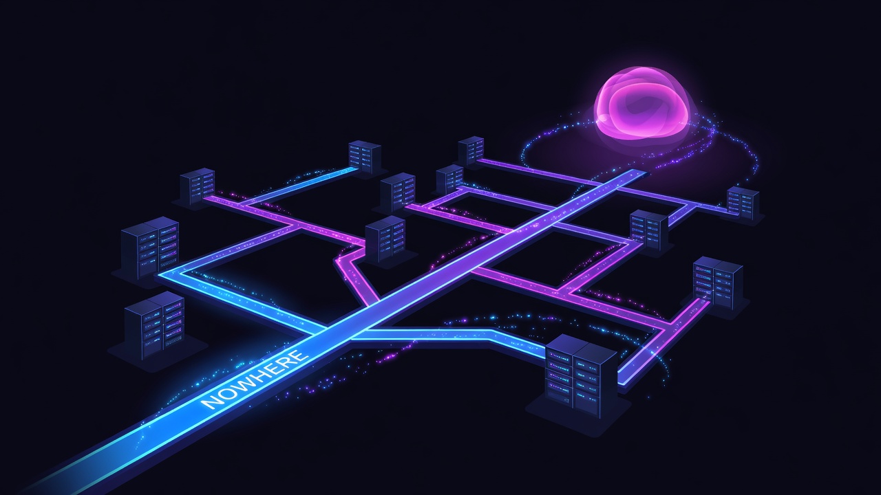 Neon multi-path routing tunnels splitting agent traffic between local racks and frontier cloud