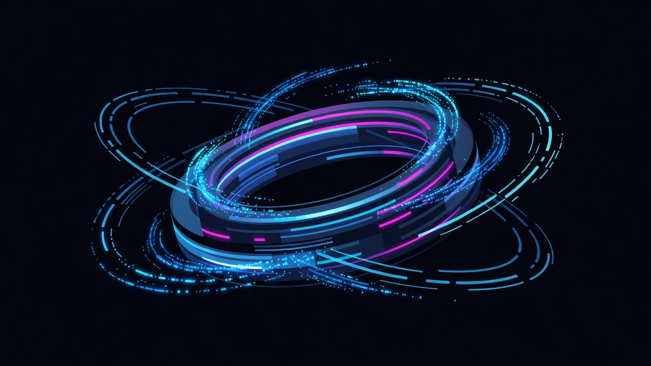 Orbital neon UI planes representing open-weight agent model release