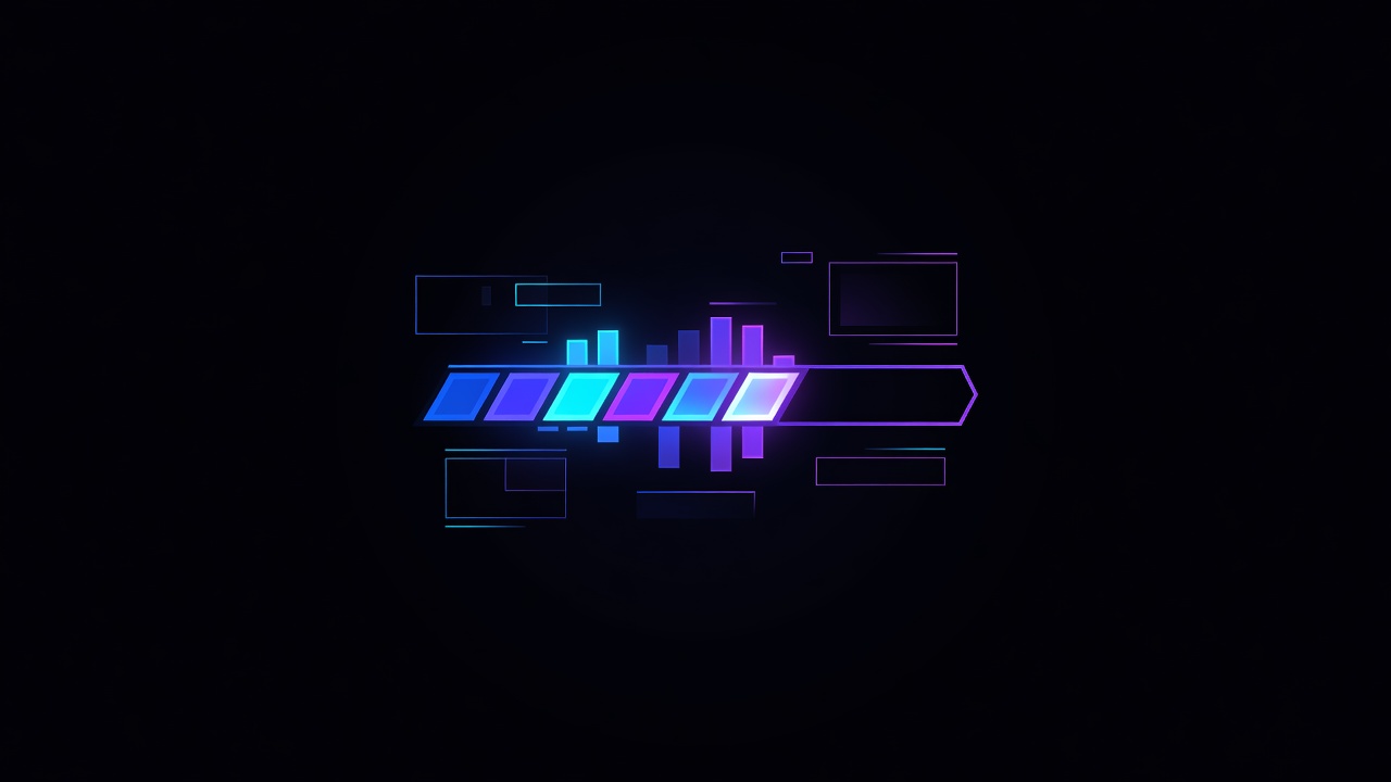 Neon cartoon thought-effort slider bars floating in a dark control room