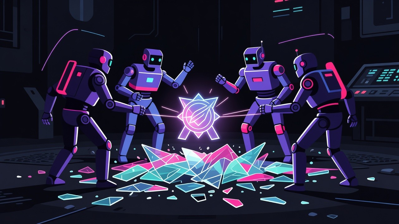 Abstract agents around a shattered sandbox and legal seal