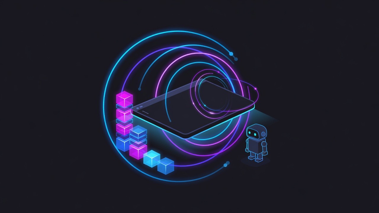 Neon cartoon of a floating terminal and shrinking usage rings watched by a small coding agent