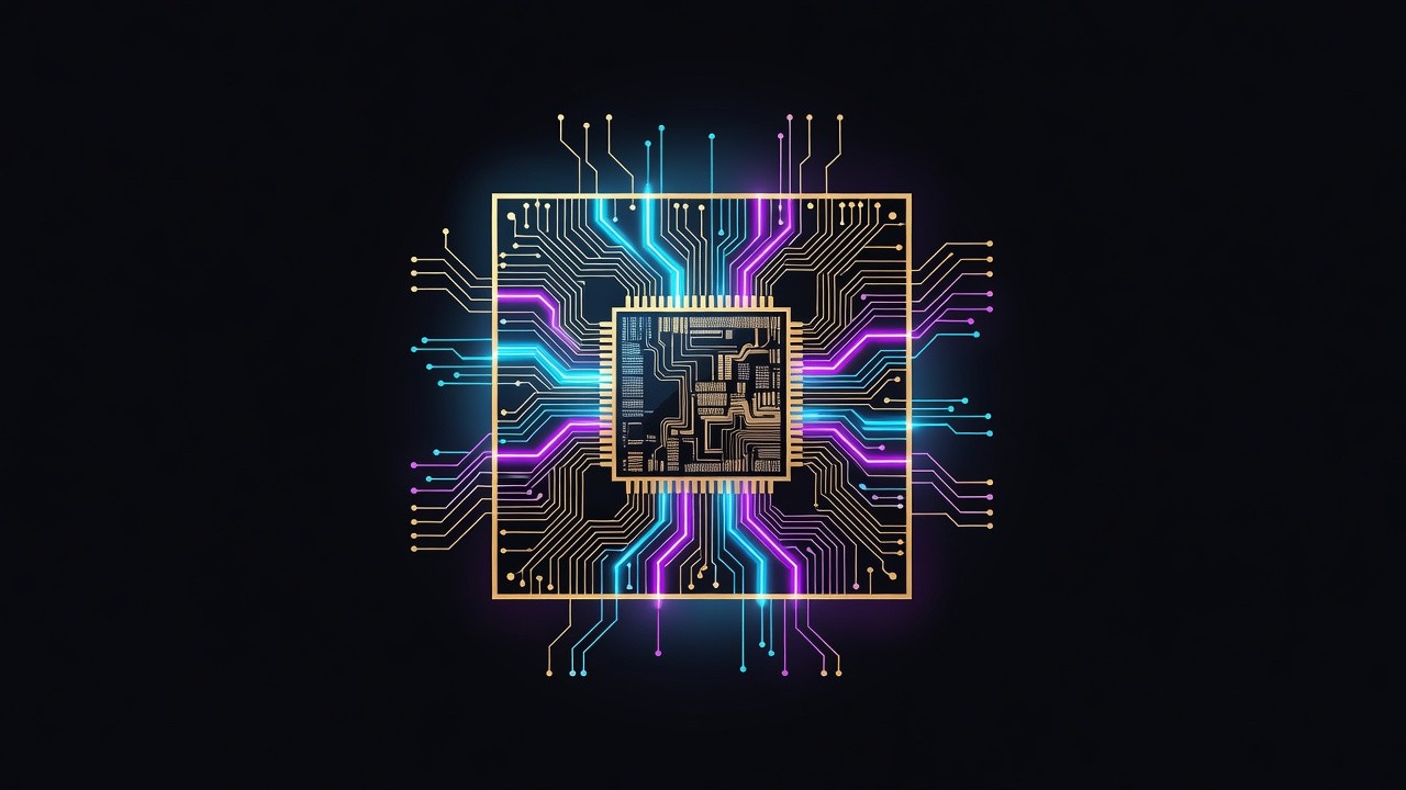 Close-up of a glowing AI GPU chip die