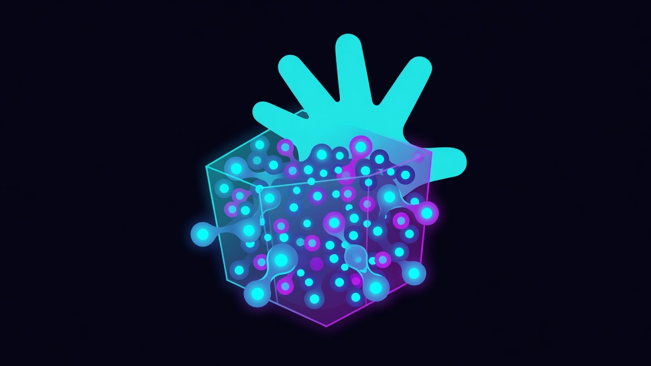 Abstract agent swarm contained inside a neon geometric cage