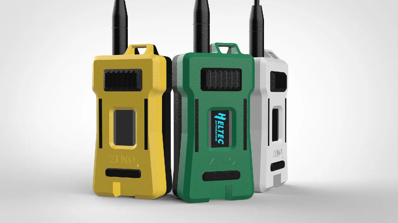 Studio shot of different colored 3D cases for Heltec V4