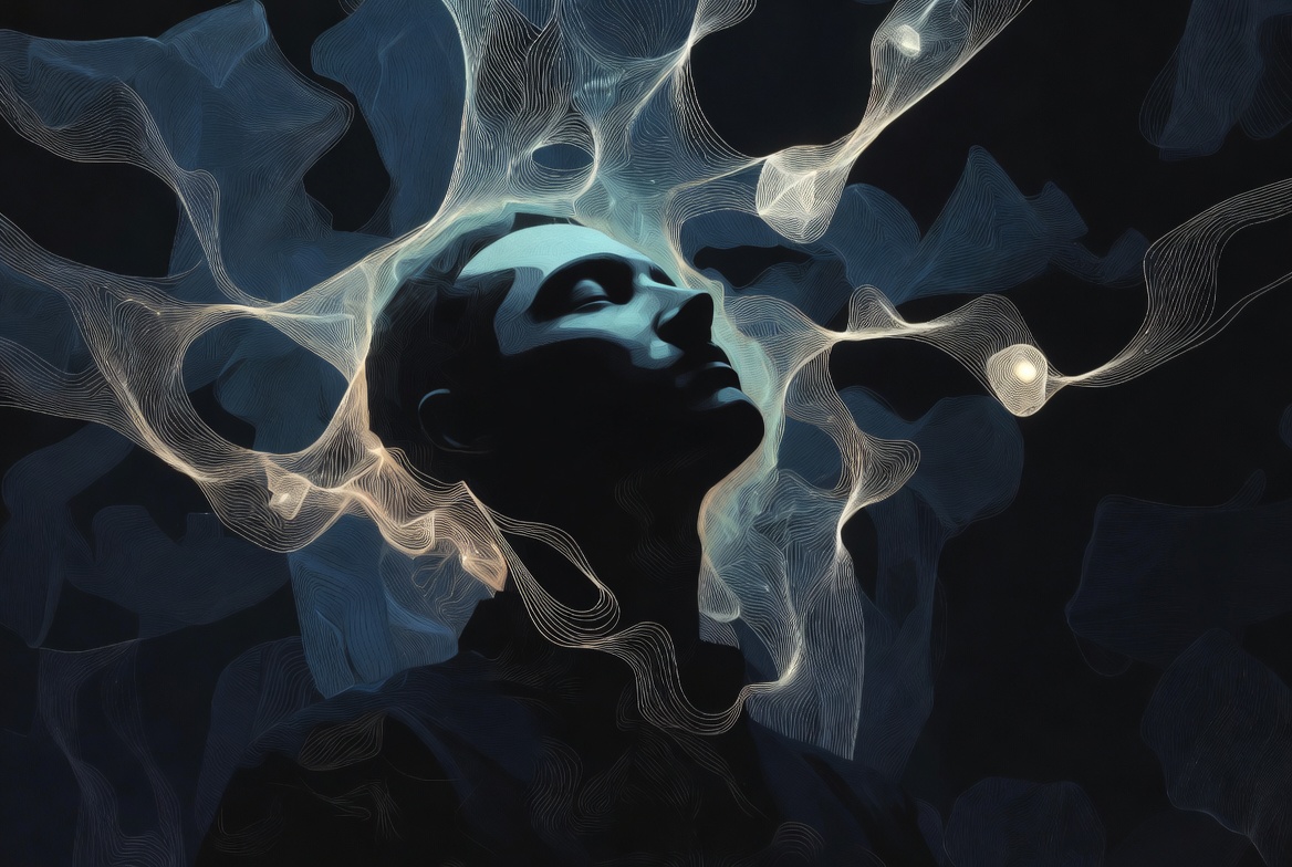 Artistic representation of creative flow with AI assistance